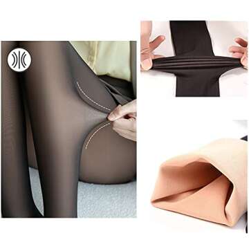 AMOVO Women's Winter Tights Fleece Lined Pantyhose Opaque Warm Sheer Tights Thicken Fake Translucent Tights Control Top (Black, Thin 85g)