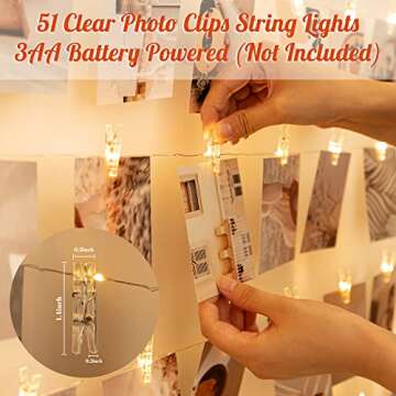 LUSHARBOR Photo Clips String Light, Fairy Lights with 51 Clear Clips, Battery Operated String Lights...