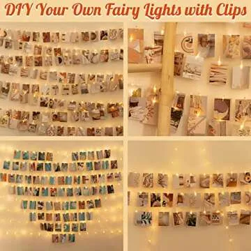 LUSHARBOR Photo Clips String Light, Fairy Lights with 51 Clear Clips, Battery Operated String Lights with Clips for Pictures, Room Decorations for Dorm Wall Bedroom