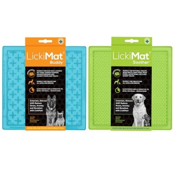 LickiMat 8"X8" Pack of 2 Classic Soother & Buddy Dog Slow Feeders Lick Mat Boredom Anxiety Reduction...