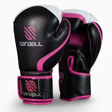 Sanabul Essential Gel Boxing Gloves for Men & Women, Kickboxing MMA, Muay Thai Gloves and Heavy Bag Training Punching & Sparring, Black/Pink 12 oz