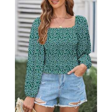 EVALESS Womens Tops Off The Shoulder Green Blouses for Women Sexy Casual Bell Sleeve Clothes Spring ...