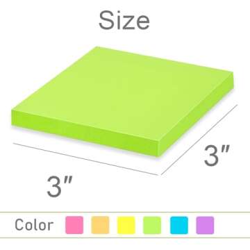 (24 Pack) Sticky Notes 3x3 in Post Bright Stickies Colorful Super Sticking Power Memo Pads, Strong Adhesive, 74 Sheets/pad