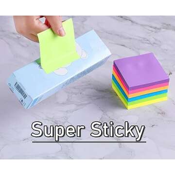 (24 Pack) Sticky Notes 3x3 in Post Bright Stickies Colorful Super Sticking Power Memo Pads, Strong Adhesive, 74 Sheets/pad