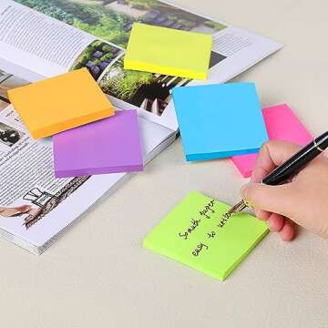 (24 Pack) Sticky Notes 3x3 in Post Bright Stickies Colorful Super Sticking Power Memo Pads, Strong Adhesive, 74 Sheets/pad