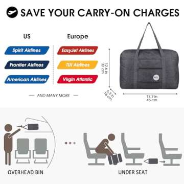 For Spirit Airlines Personal Item Bag 18x14x8 Travel Duffel Bag Underseat Foldable Carry-on Luggage ...
