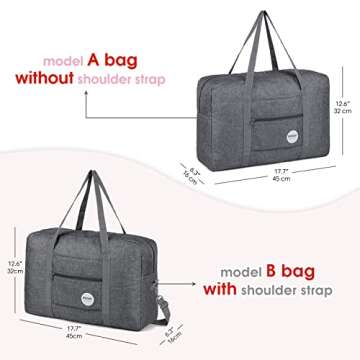 For Spirit Airlines Personal Item Bag 18x14x8 Travel Duffel Bag Underseat Foldable Carry-on Luggage for Women (B- Denim Grey)