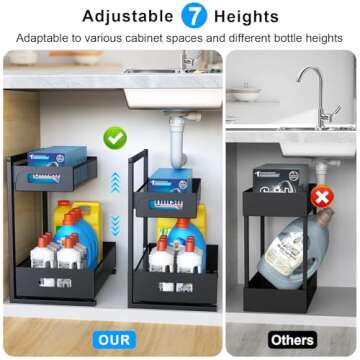 Petiza Under Sink Organizer - Adjustable Height, Pull-Out Storage for Kitchen & Bathroom