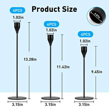 Black Candlestick Holder Set of 12 for Taper Candles, Decorative Candle Holders Bulk Candle Stick Ho...