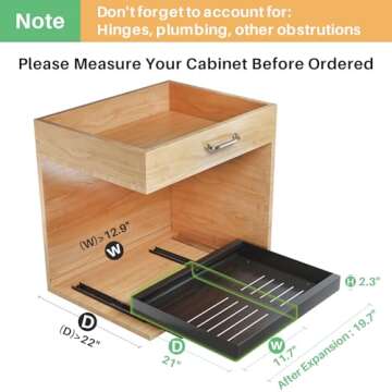 Pull out Cabinet Organizer, Expandable(11.7"-19.7") Heavy Duty Slide out Drawer Fixed with Adhesive ...