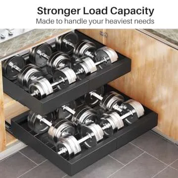 Pull out Cabinet Organizer, Expandable(11.7"-19.7") Heavy Duty Slide out Drawer Fixed with Adhesive Nano Film for Pots, Roll out Shelf Storage for Kitchen Base Cabinet Organization, Pantry, Bathroom