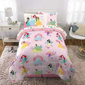 Disney Princess Kids Bedding Super Soft Comforter And Sheet Set, 4 Piece Twin Size (Prints may vary)