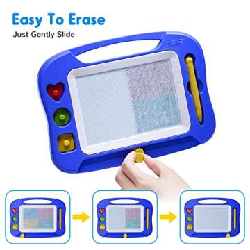 SGILE Magnetic Drawing Board for Kids, Colorful Erasable Doodle Board with Magnet Pen, Painting Sketch Pad with Three Stamps, Travel Toy, Birthday Gift, Educational Learning Toy for Toddlers, Blue