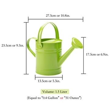 Sungmor 1.5L Green Metal Watering Can for Gardeners