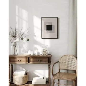 VIYYIEA Framed Canvas Wall Art, Vintage Wall Art for Living Room, Abstract Oil Painting Picture Summer Home Decor Bathroom Wall Decor Gifts for Friends or Family -【The Lines】-(12x16 Black)