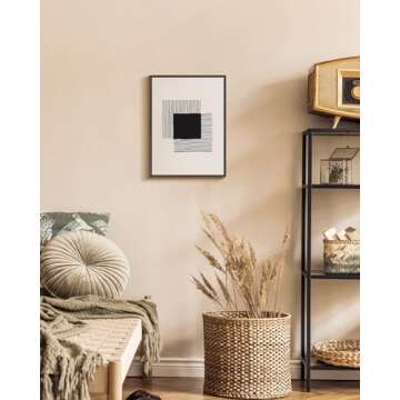 VIYYIEA Framed Canvas Wall Art, Vintage Wall Art for Living Room, Abstract Oil Painting Picture Summer Home Decor Bathroom Wall Decor Gifts for Friends or Family -【The Lines】-(12x16 Black)