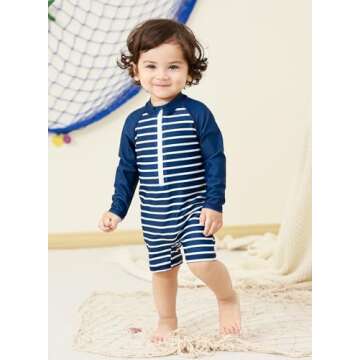 Baby Boys Long Sleeve Sunsuit Swimsuit for Summer Fun