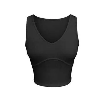 SINRGAN Women's Sexy Summer Basic Deep V Neck Sleeveless Slim Fit Crop Tank Tops Sweattops Vest Black