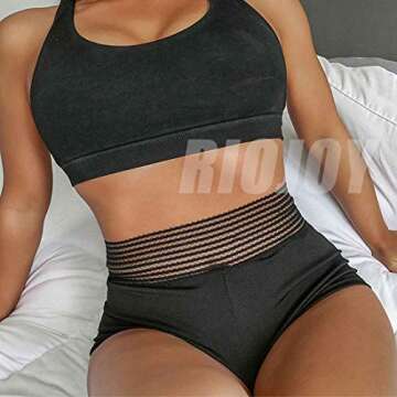 RIOJOY Scrunch Yoga Shorts for Women Fitness High Waist Ruched Butt Push Up Gym Running Sports Tummy Control Sportwear, #7 Black, Small