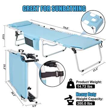 Heavy Duty Tanning Chair with Face Hole Adjustable 5-Position Folding Chaise Lounge Chairs for Outsi...