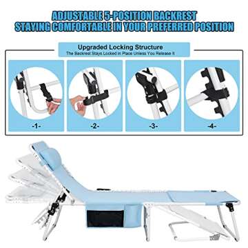 Heavy Duty Tanning Chair with Face Hole Adjustable 5-Position Folding Chaise Lounge Chairs for Outside Portable Lay Flat for Beach, Outdoor Sunbathing Patio Pool Lawn Camping Deck Poolside