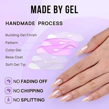 BTArtbox Press On Nails Almond - Soft Gel Press on Nails Medium Chrome Nails, Natural Fake Nail with Nail Glue, Nude Glue On Nails in 15 Sizes - 30 Nail Kit, Champagne Glazed