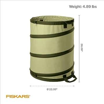 Fiskars Kangaroo Collapsible Garden Bag with Heavy Duty Hardshell Bottom for Yard Waste, 30 Gallon R...