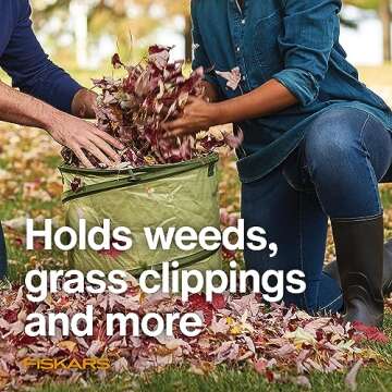 Fiskars Kangaroo Collapsible Garden Bag with Heavy Duty Hardshell Bottom for Yard Waste, 30 Gallon Reusable Container for Lawn Care and Gardening