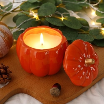 Fall Decor-Fall Candle with Ceramic Pumpkin Jar-Pumpkin Spice Candles for Home, Autumn Pumpkin Candl...