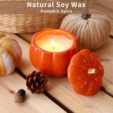Fall Decor Candle with Charming Ceramic Pumpkin Design