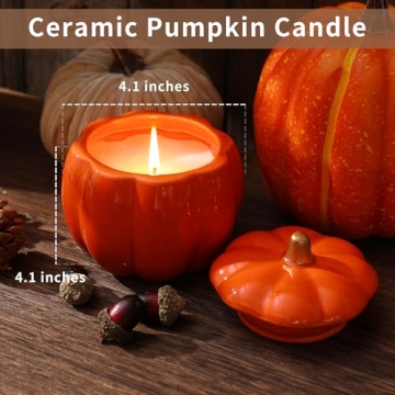 Fall Decor Candle with Charming Ceramic Pumpkin Design