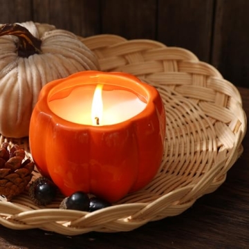 Fall Decor Candle with Charming Ceramic Pumpkin Design