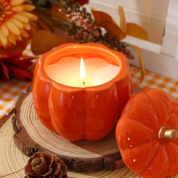 Fall Decor Candle with Charming Ceramic Pumpkin Design