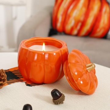 Fall Decor Candle with Charming Ceramic Pumpkin Design