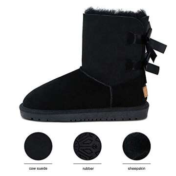 TF STAR Sheepskin Fur Lining Winter Warm Boots for Women & Ladies, Women's Mid Calf Leather Short Fa...