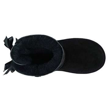 TF STAR Sheepskin Fur Lining Winter Warm Boots for Women & Ladies, Women's Mid Calf Leather Short Fashion Bow Snow Boots Black 10