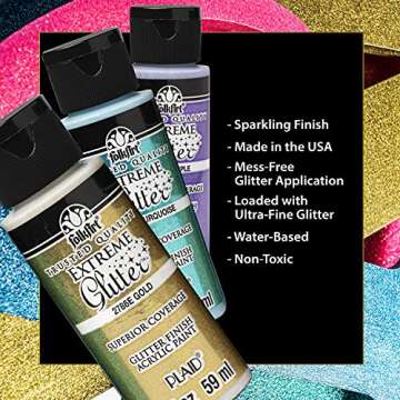 FolkArt Extreme Glitter Acrylic Craft Paint Set - Non-Toxic Artistry with 10 Deliciously Sparkling C...