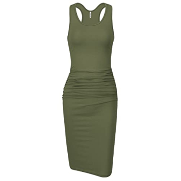 Missufe Women's Ruched Bodycon Sundress - Versatile Midi Dress for Any Occasion