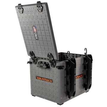 YakAttack BlackPak Pro Kayak Fishing Crate - Includes 4 Attachable Fishing Rod Holders, 13" x 16" - Battleship Grey | Kayak Fishing Accessories