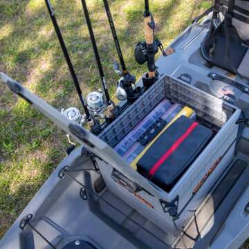 YakAttack BlackPak Pro Kayak Fishing Crate - Includes 4 Attachable Fishing Rod Holders, 13" x 16" - Battleship Grey | Kayak Fishing Accessories