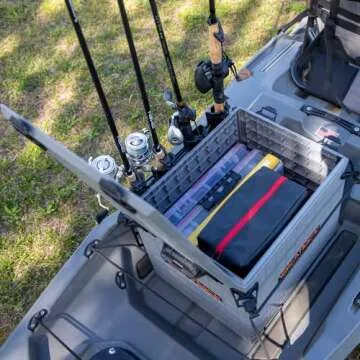 YakAttack BlackPak Pro Kayak Fishing Crate - Includes 4 Attachable Fishing Rod Holders, 13" x 16" - Battleship Grey | Kayak Fishing Accessories