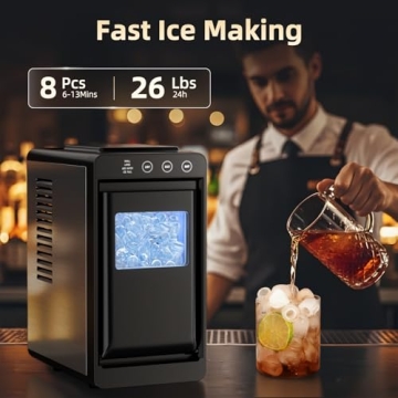 Antarctic Star Ice Maker, 26lbs in 24Hrs, 8 Cubes in 6 Mins, 0.8L Tank & 1.1lb Storage, Auto Clean w...