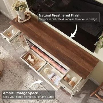 OKD Fireplace TV Stand for 80" TVs with Storage