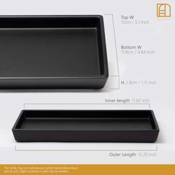 Jo Lavie: Matte Black Bathroom Tray - 12x5'' Resin Tray for Bathroom Countertop, Kitchen Vanity Tray & Dish Soap Tray for Kitchen Counter - Ideal Also as Jewelry, Perfume & Napkin Vanity Trays