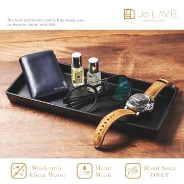 Jo Lavie: Matte Black Bathroom Tray - 12x5'' Resin Tray for Bathroom Countertop, Kitchen Vanity Tray & Dish Soap Tray for Kitchen Counter - Ideal Also as Jewelry, Perfume & Napkin Vanity Trays