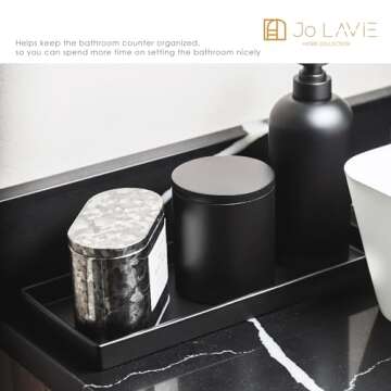 Jo Lavie: Matte Black Bathroom Tray - 12x5'' Resin Tray for Bathroom Countertop, Kitchen Vanity Tray & Dish Soap Tray for Kitchen Counter - Ideal Also as Jewelry, Perfume & Napkin Vanity Trays