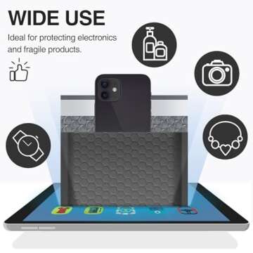 UCGOU Bubble Mailers 8.5x12 Inch Black 25 Pack Usable Size 8.5x11 Poly Padded Envelopes #2 Medium Mailing Opaque Packaging Postal Self Seal Waterproof Boutique Shipping Bags for Clothes Makeup