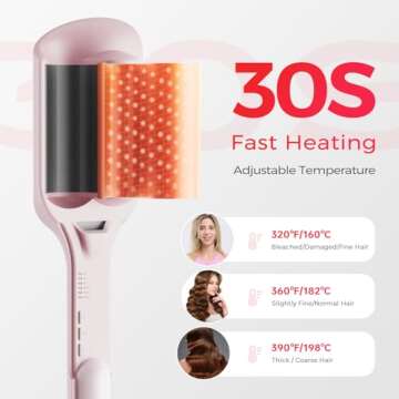 Waver Curling Iron LENA S12 Beach Waver Curling Wand, Hair Tool with 2 Barrels, Anti-Scald Protection, Adjustable Time & Temps, Dual Voltage, Titanium Coating for Effortless, Long-Lasting Waves