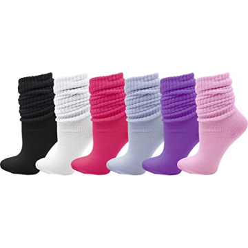 Winterlace 6 Pairs Slouch Socks for Women, Heavy Extra Long Cotton Scrunch Crew Sock, Bulk pack (Ass...