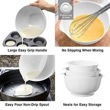 Oggi Melamine Mixing Bowls w/Pour Spout - 3 pc Set, White